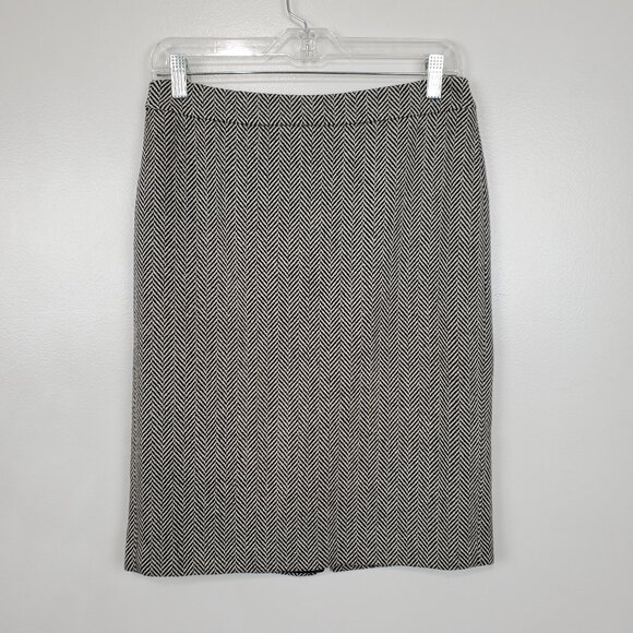 J. Crew Dresses & Skirts - J. Crew Classic Black Cream Herringbone Wool Blend Career Pencil Skirt Size 2